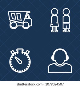 Premium set of outline vector icons. Such as tipper, construction, team, transport, communication, timer, hour, headset, vehicle, childhood, machine, dumper, service, female, operator, business, time