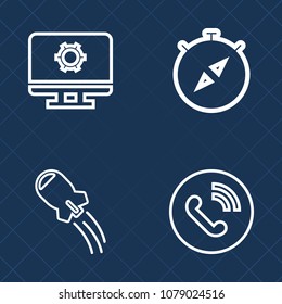 Premium set of outline vector icons. Such as galaxy, nautical, south, computer, navigation, phone, launch, communication, rocket, spaceship, satellite, web, spacecraft, science, travel, telephone, sky