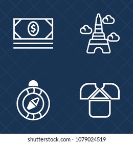 Premium set of outline vector icons. Such as east, cash, landmark, fashion, investment, business, famous, south, compass, banking, white, france, paris, eiffel, city, metal, north, template, urban