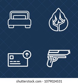 Premium set of outline vector icons. Such as money, military, nature, pine, bed, trunk, hotel, caliber, wood, apartment, park, automatic, coin, bank, interior, business, war, cash, modern, landscape