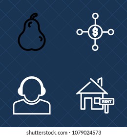 Premium set of outline vector icons. Such as team, center, customer, healthy, earning, sale, mortgage, support, raw, man, estate, white, operator, income, house, organic, pear, investment, juicy, ripe