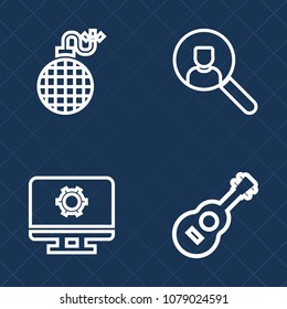 Premium set of outline vector icons. Such as black, burn, destruction, flame, screen, explosion, setting, boom, war, explode, cloud, online, guitar, heat, page, power, website, bomb, fire, musical