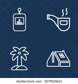 Premium set of outline vector icons. Such as exterior, channel, equipment, house, exotic, old, control, tree, antique, retro, media, vintage, nicotine, smoke, object, construction, black, program, tv
