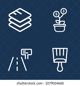 Premium set of outline vector icons. Such as modern, money, transportation, green, network, warning, growth, grunge, tree, information, investment, communication, plant, paint, leaf, technology, white