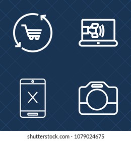 Premium set of outline vector icons. Such as customer, media, support, cord, equipment, cart, people, wire, refreshment, coax, disconnect, help, subscription, movie, film, coaxial, service, internet