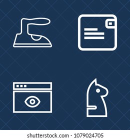 Premium set of outline vector icons. Such as competition, chess, clothes, strategy, domestic, web, shopping, home, modern, iron, housework, play, work, female, window, financial, page, horse, browser