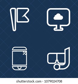 Premium set of outline vector icons. Such as beach, sign, cellphone, underwater, national, usa, summer, snorkeling, america, web, network, digital, american, touchscreen, sport, flag, telephone, smart