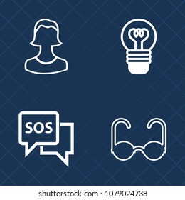 Premium set of outline vector icons. Such as user, white, sign, help, electric, person, profile, call, rescue, business, fashion, lightbulb, people, summer, idea, style, concept, emergency, security