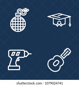Premium set of outline vector icons. Such as musical, bomb, heat, machine, college, explode, cloud, fire, success, flame, music, burn, academic, danger, construction, graduate, hat, explosive, rock
