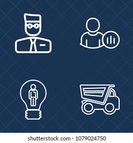 Premium set of outline vector icons. Such as web, people, like, lorry, communication, social, user, success, profile, marketing, abstract, tipper, machine, online, inspiration, status, account, sign