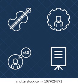 Premium set of outline vector icons. Such as string, account, violin, business, musical, concert, seminar, object, cello, internet, person, group, mobile, presentation, entrepreneur, freelance, laptop