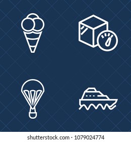 Premium set of outline vector icons. Such as box, delivery, food, milk, extreme, package, flavor, parachute, skydiving, cold, ocean, summer, shipping, parachuting, landing, vanilla, vessel, packaging