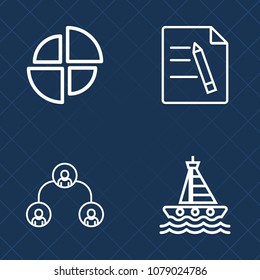 Premium set of outline vector icons. Such as boat, sea, file, diagram, paperwork, people, organization, speed, contract, chart, yacht, graph, team, element, network, document, work, business, form