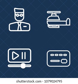 Premium set of outline vector icons. Such as credit, web, money, movie, finance, rescue, network, air, audio, interface, transportation, cash, technology, human, button, social, rotor, balance, media