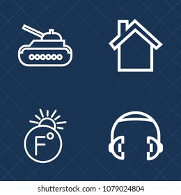 Premium set of outline vector icons. Such as smart, gun, military, celsius, smartphone, cellphone, phone, mobile, scale, white, armored, technology, equipment, camouflage, speaker, audio, telephone