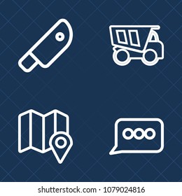Premium set of outline vector icons. Such as navigation, cargo, car, knife, marker, butcher, heavy, road, industry, tipper, black, message, cook, gps, speech, location, pin, vehicle, axe, truck, steel