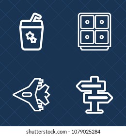 Premium set of outline vector icons. Such as summer, cocktail, air, water, safe, jetliner, sign, ice, entrance, airplane, fruit, alcohol, bank, juice, aircraft, drink, jet, airliner, finance, plane