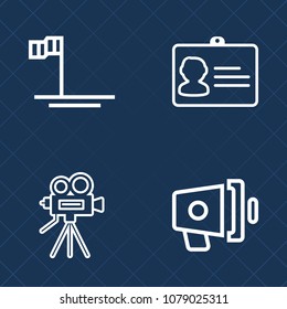 Premium set of outline vector icons. Such as travel, message, document, identification, cortes, landscape, male, sound, personal, ocean, business, announcement, sky, announce, card, tripod, water, sea