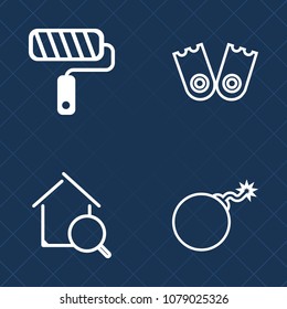 Premium set of outline vector icons. Such as military, equipment, home, search, vacation, online, falling, paint, war, destruction, decoration, tool, brush, paintbrush, water, white, real, weapon, sea