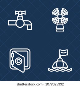 Premium set of outline vector icons. Such as storage, kitchen, bathroom, sink, float, coast, seamark, travel, white, nautical, banking, business, secure, security, beacon, searchlight, interior, tap