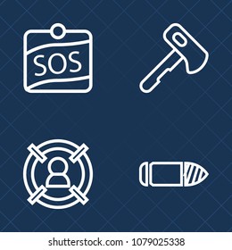 Premium set of outline vector icons. Such as steel, wrench, repair, customer, work, shot, targeting, businessman, label, management, saw, market, rescue, horizontal, army, axe, aim, bullet, button