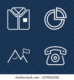 Premium set of outline vector icons. Such as white, tshirt, infographic, fresh, template, pie, element, cotton, wear, clothing, casual, travel, home, telephone, sleeve, cellphone, data, phone, chart