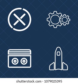 Premium set of outline vector icons. Such as warning, space, vintage, concept, media, red, old, glyph, no, background, launch, science, stop, graphic, spaceship, business, retro, tape, white, negative