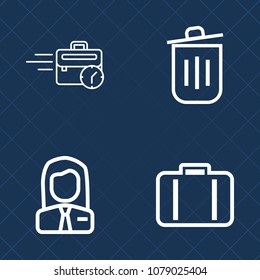 Premium set of outline vector icons. Such as airport, executive, bin, bag, worker, recycle, ecology, travel, people, night, terminal, luggage, technology, job, employee, tourism, woman, suitcase, man