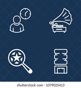 Premium set of outline vector icons. Such as antique, refrigerator, deadline, ice, vinyl, work, watch, cool, look, entertainment, minute, picnic, container, gramophone, drink, magnifier, clock, sign