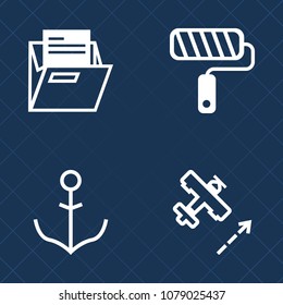 Premium set of outline vector icons. Such as transport, ship, office, nautical, open, aircraft, roll, fly, object, tool, flight, yacht, brush, wheel, blank, airplane, vessel, folder, business, repair