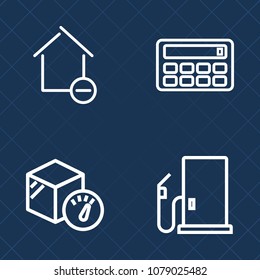 Premium set of outline vector icons. Such as apartment, cardboard, property, gasoline, moving, mathematics, house, indoors, oil, service, button, weight, estate, petroleum, station, delivery, petrol