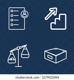 Premium set of outline vector icons. Such as downstairs, white, resume, measure, form, walk, equality, employee, upstairs, cabinet, candidate, sign, career, weight, office, list, staircase, concept