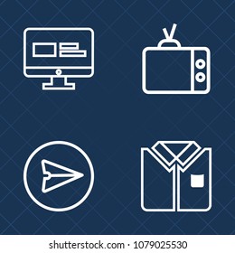 Premium set of outline vector icons. Such as television, short, web, internet, page, message, site, business, video, technology, casual, email, white, navigation, tshirt, textile, screen, display, tv