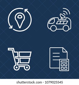 Premium set of outline vector icons. Such as shop, summer, car, commerce, white, trolley, currency, market, vehicle, investment, refresh, buy, satellite, bank, element, money, auto, cart, sign, sale