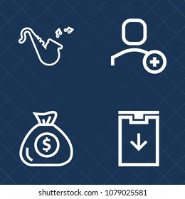 Premium set of outline vector icons. Such as remove, trumpet, bugle, user, instrument, concept, equipment, wind, pictogram, dollar, music, money, investment, delete, profile, business, sign, arrow