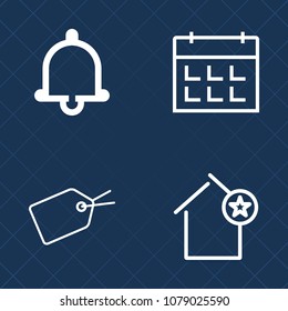 Premium set of outline vector icons. Such as gift, week, timetable, event, day, notification, tag, sale, date, construction, schedule, call, signal, label, building, alert, reminder, ring, alarm, tone