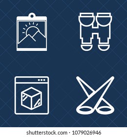 Premium set of outline vector icons. Such as technology, optical, image, package, freight, shipping, illuminated, bright, backdrop, object, white, vintage, spy, show, retro, spot, discovery, search
