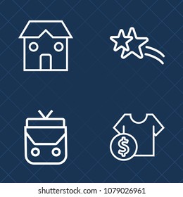 Premium set of outline vector icons. Such as background, handbag, clothes, crane, glitter, construction, sale, fashion, industry, handle, equipment, bag, meteor, falling, t-shirt, shop, structure, new