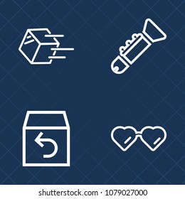 Premium set of outline vector icons. Such as logistic, modern, distribution, vision, cargo, horn, music, musical, box, wind, industry, summer, return, sun, glasses, service, transportation, orchestra