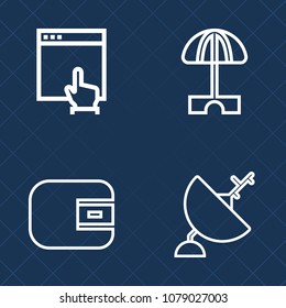 Premium set of outline vector icons. Such as finger, www, internet, dollar, wallet, click, business, communication, resort, money, button, finance, vacation, payment, buy, sunny, pay, wireless, sign