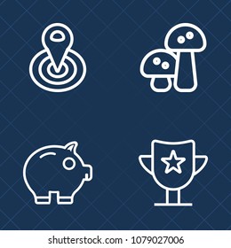 Premium set of outline vector icons. Such as fresh, navigation, center, ring, cycle, prize, sport, natural, champignon, vegetable, vegetarian, circle, food, globe, ingredient, radius, mushroom, coin