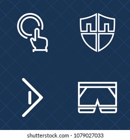 Premium set of outline vector icons. Such as push, hand, direction, next, privacy, concept, uniform, white, shirt, security, textile, touch, screen, clothes, finger, press, arrow, short, guard, click