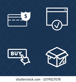 Premium set of outline vector icons. Such as buy, moving, investment, carton, home, currency, ok, shipping, modern, internet, delivery, coin, cash, background, unpacking, sign, business, package, page