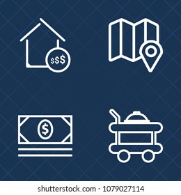 Premium set of outline vector icons. Such as bank, map, home, concept, room, service, white, finance, residential, financial, business, coin, web, luxury, real, cash, sale, food, currency, investment