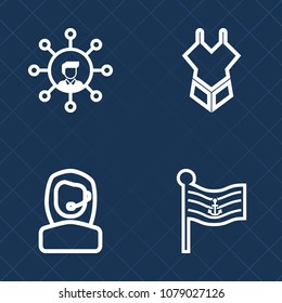 Premium set of outline vector icons. Such as summer, flag, woman, swimsuit, sexy, center, call, holding, country, digital, phone, talking, vacation, support, body, female, screen, people, banner, sea