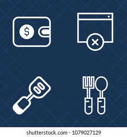 Premium set of outline vector icons. Such as web, technology, approved, pay, metal, button, wallet, cook, cash, card, eat, page, equipment, approve, ok, fork, sign, credit, cooking, food, object, meal