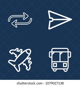 Premium set of outline vector icons. Such as web, flight, traffic, travel, replacement, communication, mail, email, person, airplane, replace, passenger, speed, concept, transportation, white, bus