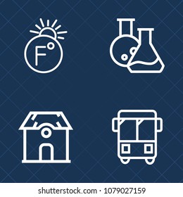Premium set of outline vector icons. Such as building, traffic, science, thermometer, tool, dental, home, meteorology, travel, architecture, speed, climate, medicine, degree, street, modern, urban