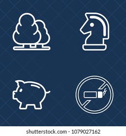 Premium set of outline vector icons. Such as landscape, cash, habit, addiction, chess, tobacco, no, green, coniferous, strategy, horse, economy, nature, coin, growth, environment, competition, warning