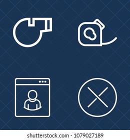 Premium set of outline vector icons. Such as equipment, insulating, male, sound, tool, mark, avatar, competition, color, network, human, whistle, man, electrical, tape, internet, profile, judge, work